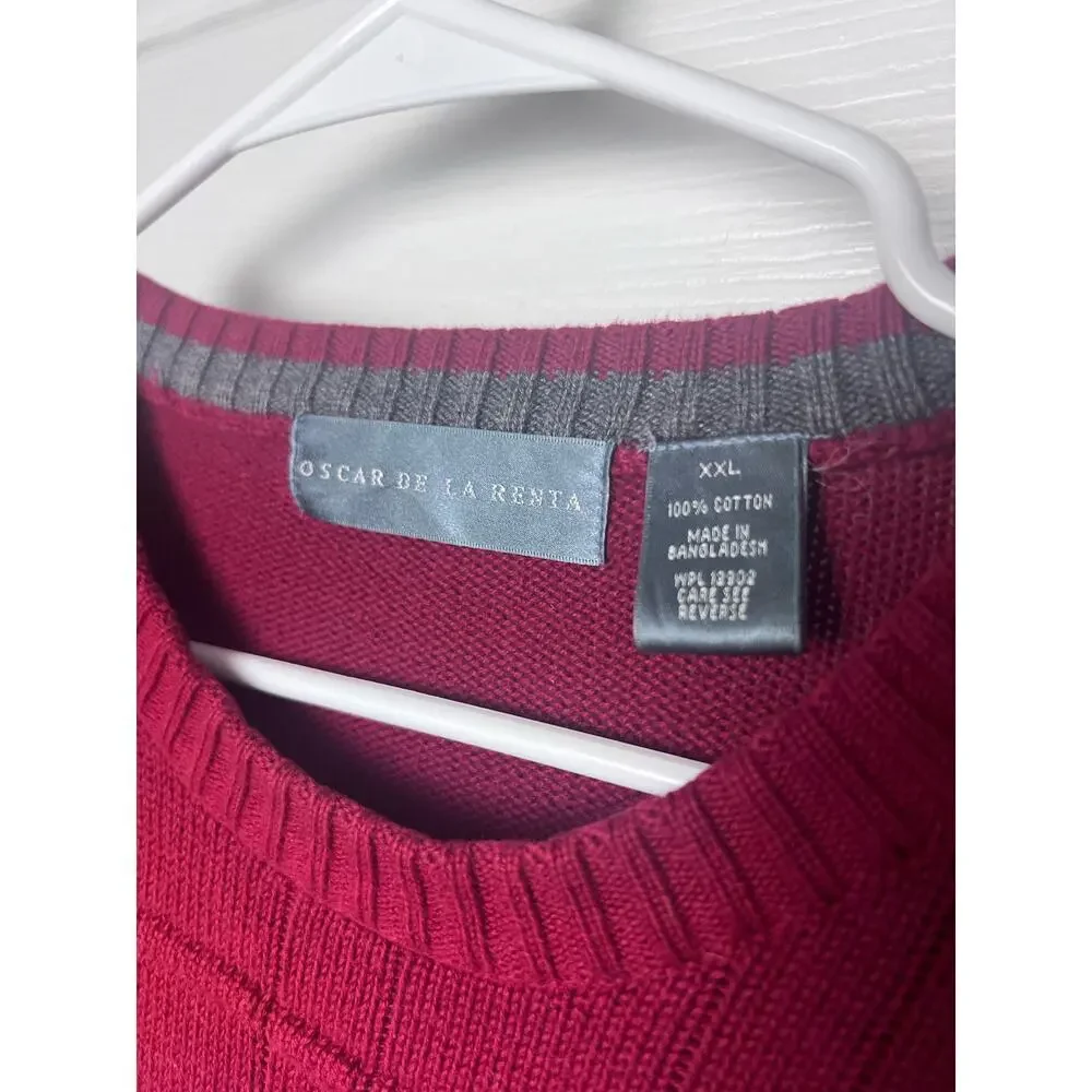 Oscar De La Renta Men's Pullover Sweater 100% Cotton Dark Red Size XXL
